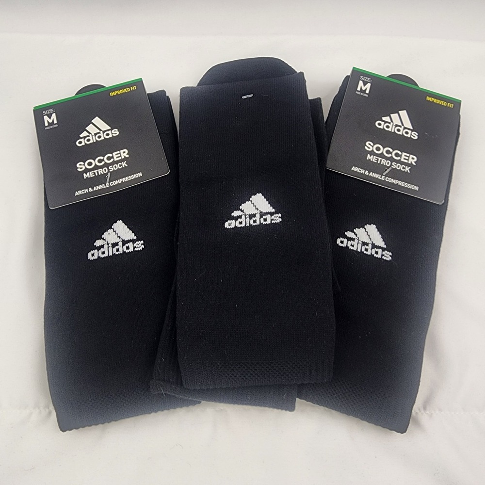 Adidas Soccer Metro Socks Set of 3 Black Medium Sport Compression‎